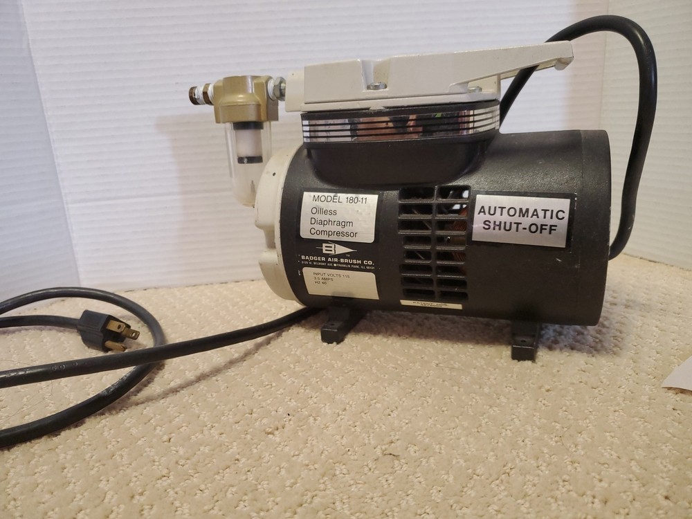 BADGER COMPRESSOR MODEL 180-11 Oilless Compressor Automatic Shut Off NAIL Works.