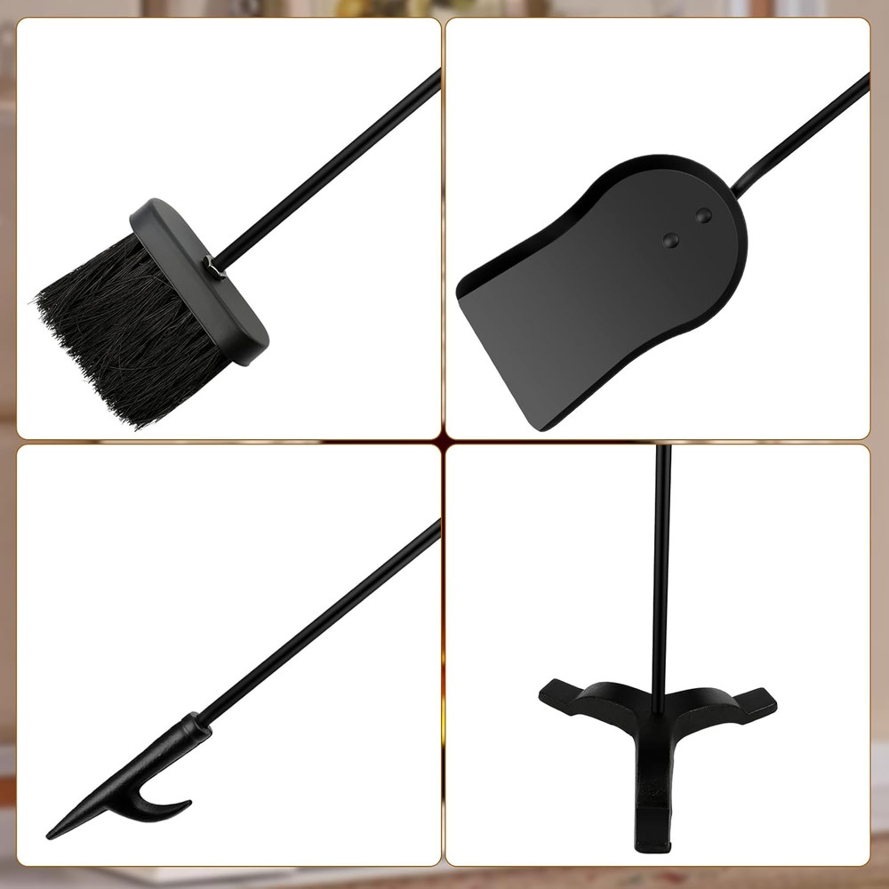 Fireplace Tools Set 4-Piece - Heavy Duty Cast Iron Fire Place Tool Set Indoor &