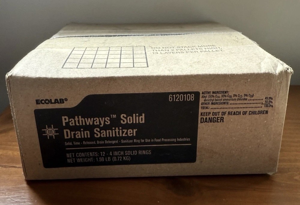 ECOLAB Pathways Solid Drain Detergent/Sanitizer - 12 Solid 4" Rings #20108 NIB