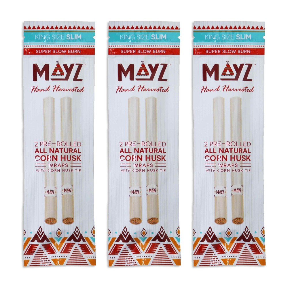 MAYZ Wraps Pre-Rolled Corn Husk w/ Tips Super Slow Burn KING SIZE SLIM (3 Pack)