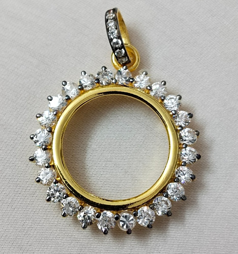 White CZ Sterling Silver Coin Connector - Handmade Bezel Pendant