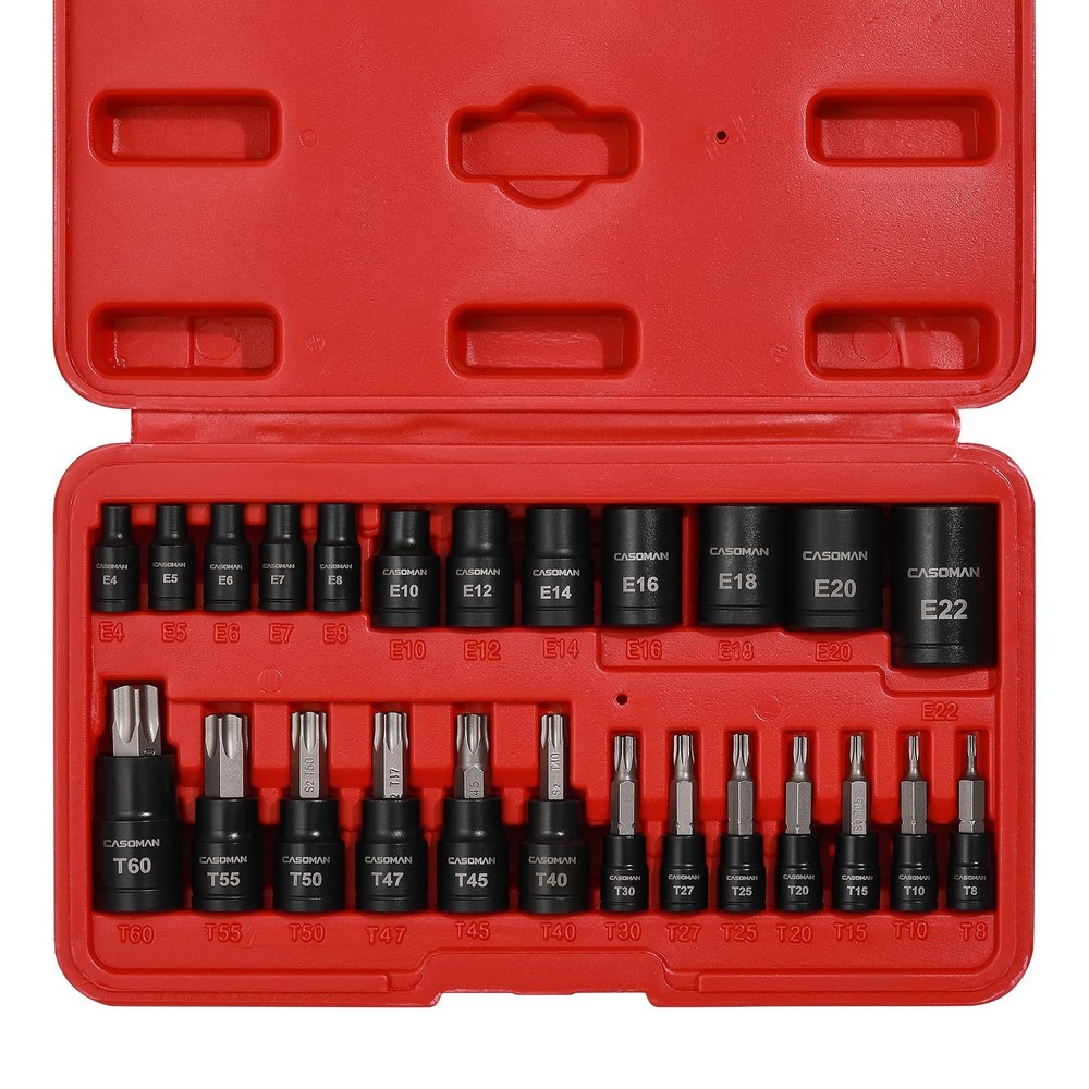 25 Piece Torx Bit Socket and External Socket Set 13 Star Socket Bits (T8- T60)&