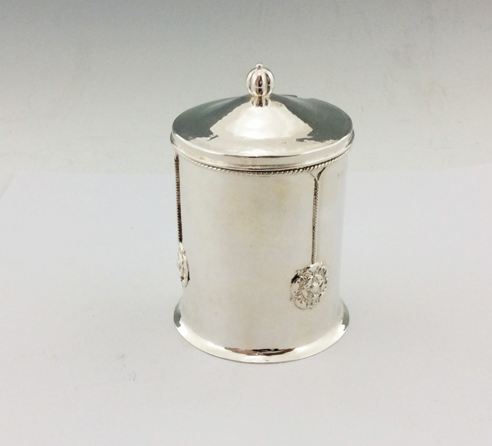 ARTS & CRAFTS SOLID SILVER JAM / PRESERVE POT A.E. JONES 1913