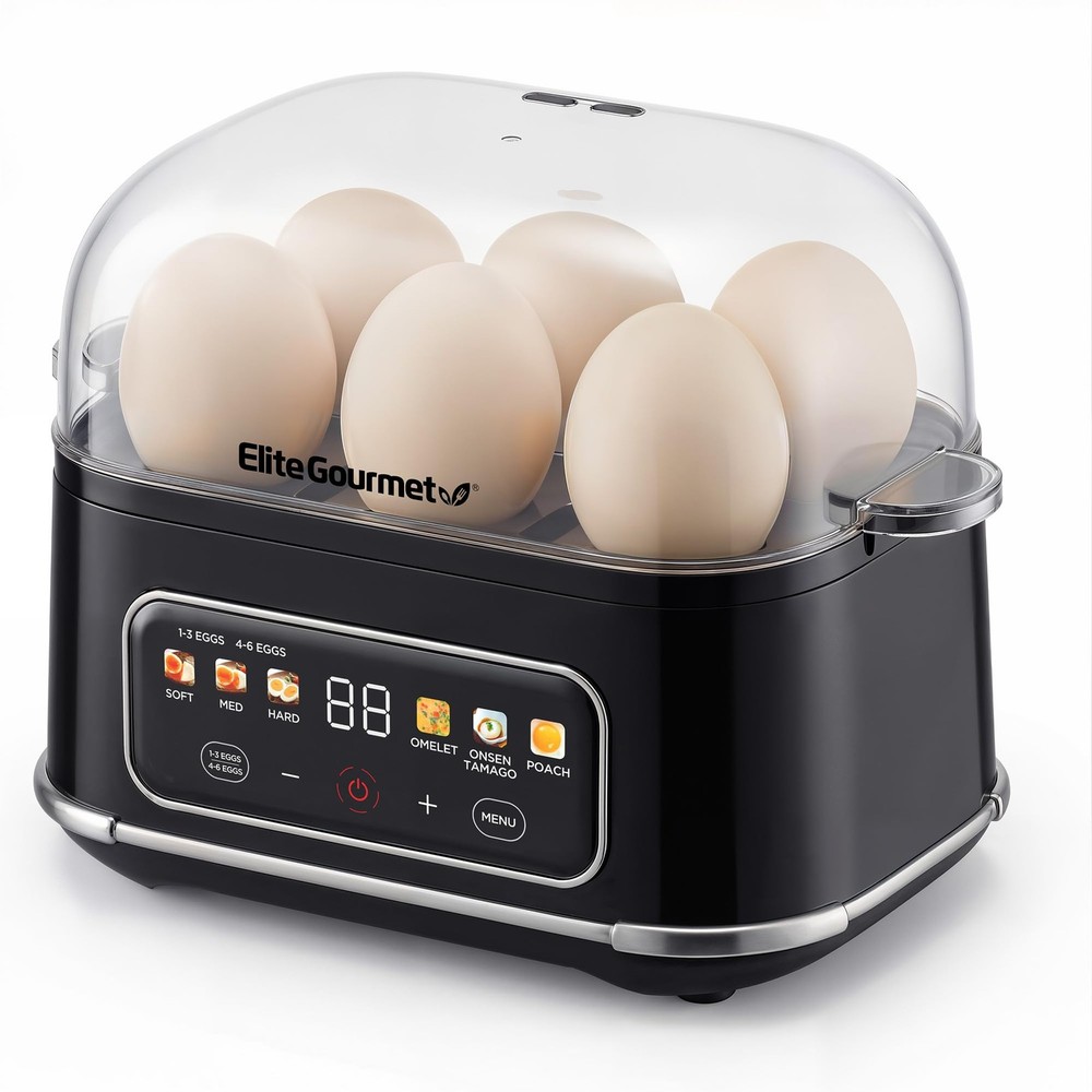 Digital Egg Cooker, 6 Egg Capacity, Soft/Medium/Hard Boiled, Onsen Tamago, Po...
