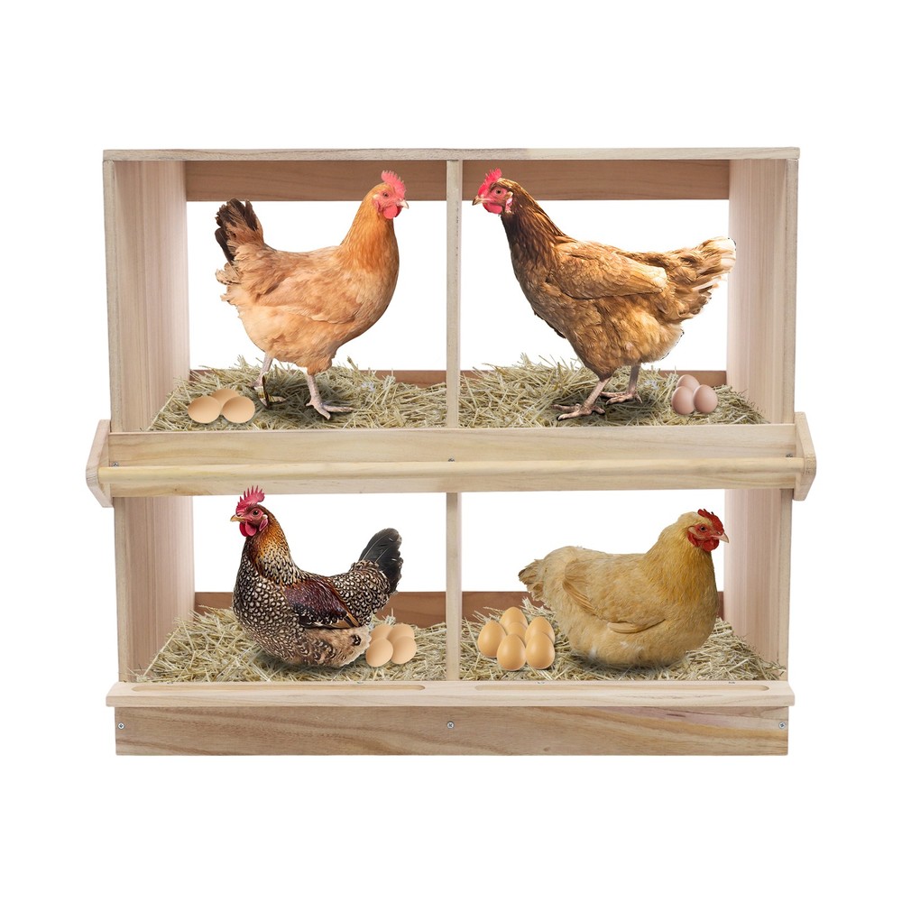 Chicken Nesting Box 4 Compartment Wooden Nesting Boxes for Chickens with Perches
