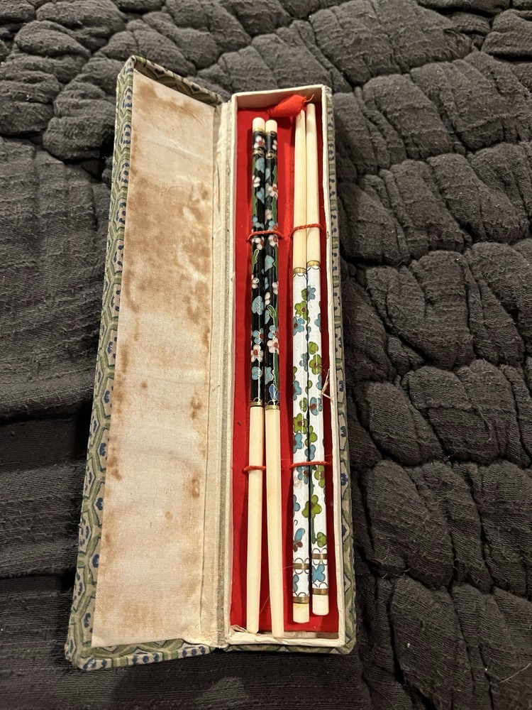 Bone+cloisonne Chop Sticks Original Box, 2 Stick Sets