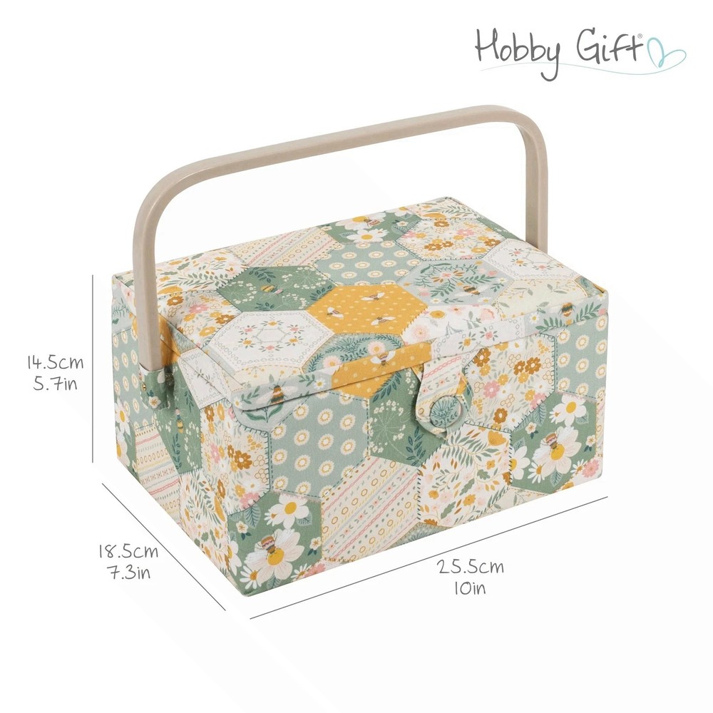 Patchwork Bee Sewing Box 7 1/4" x 10" x 5 3/4"