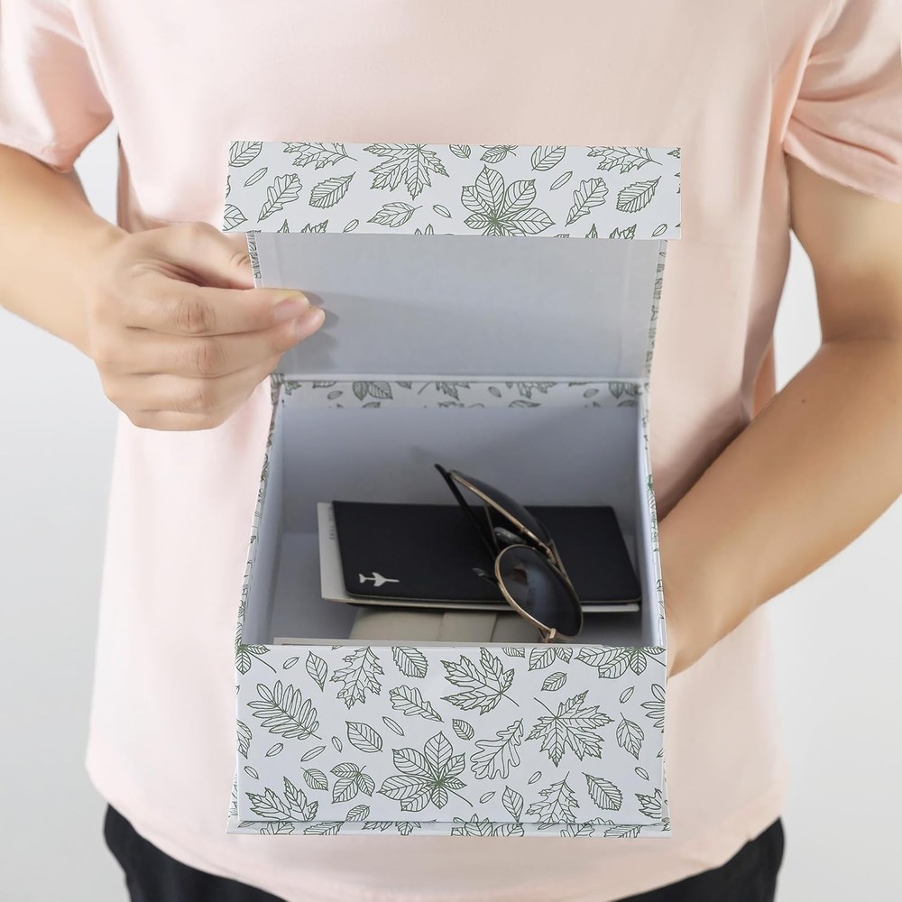 Decorative Cardboard Storage Boxes Set of 3 Light Green Floral Pattern Keepsake