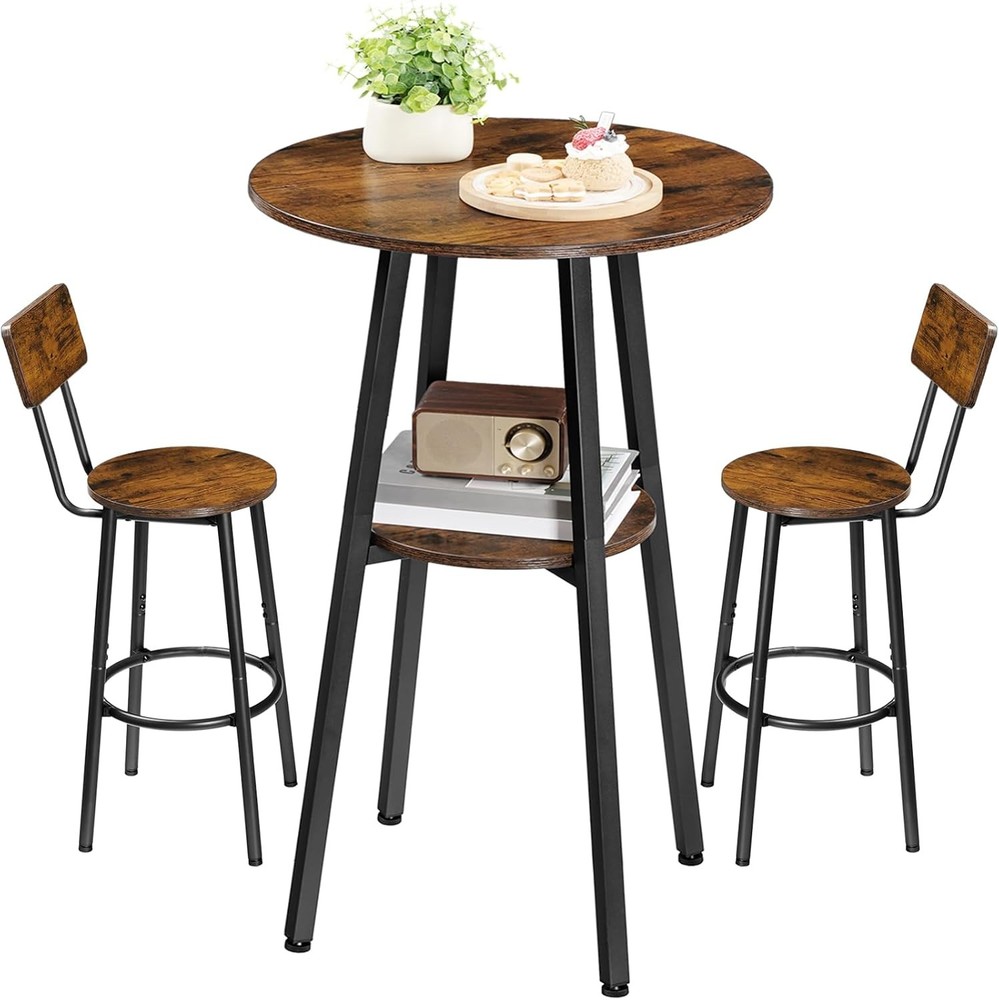 3 Pieces Round Bar Height Table & Chairs Set Round Dining Table Set Pub Table