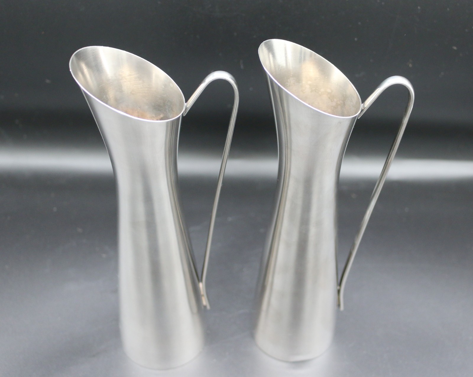 Pair of Vintage MCM Silver Plated Slender Pitcher Bud Vase 8.5''