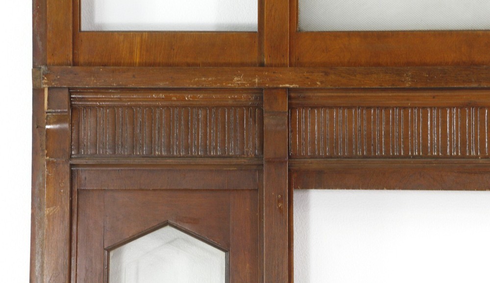 Textured Glass Transom & Etched Side Lite Wooden Window Frame