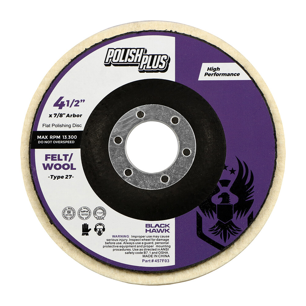 10 Pack - 4.5" x 7/8" BHA Polish Plus Felt Extra Thick XL Flat Buffing Discs
