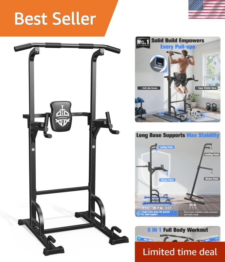 Adjustable Pull Up Bar & Dip Station 450lbs - Comfort and Stability for Home Use