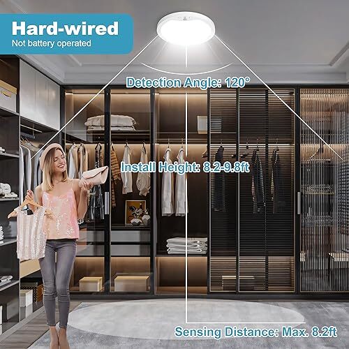 Hard-Wired Motion Sensor Ceiling Lights, 9in 20W Flush Mount Motion LED