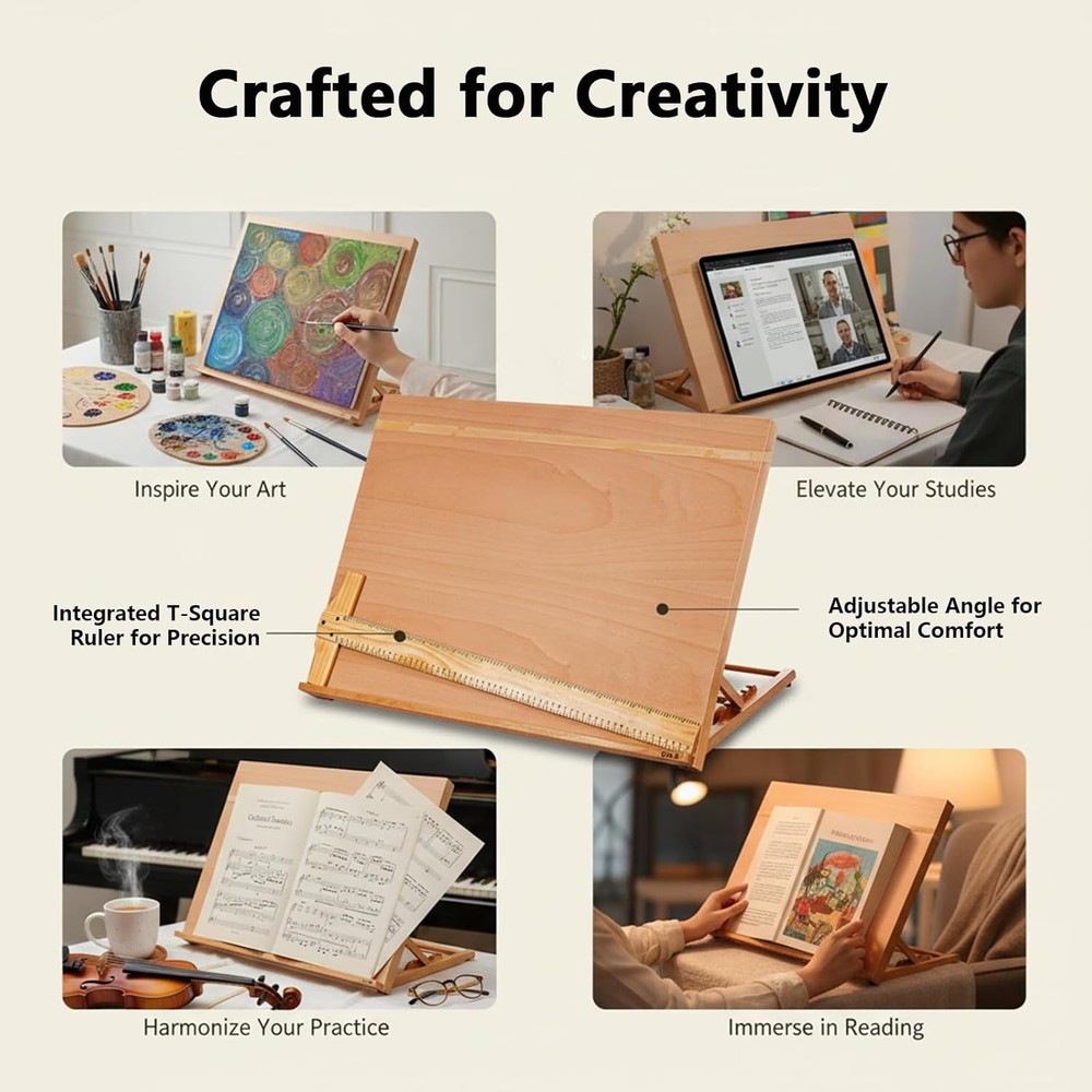 5-Position Wood Drafting Table Painting Tabletop Easel & Sketching Board
