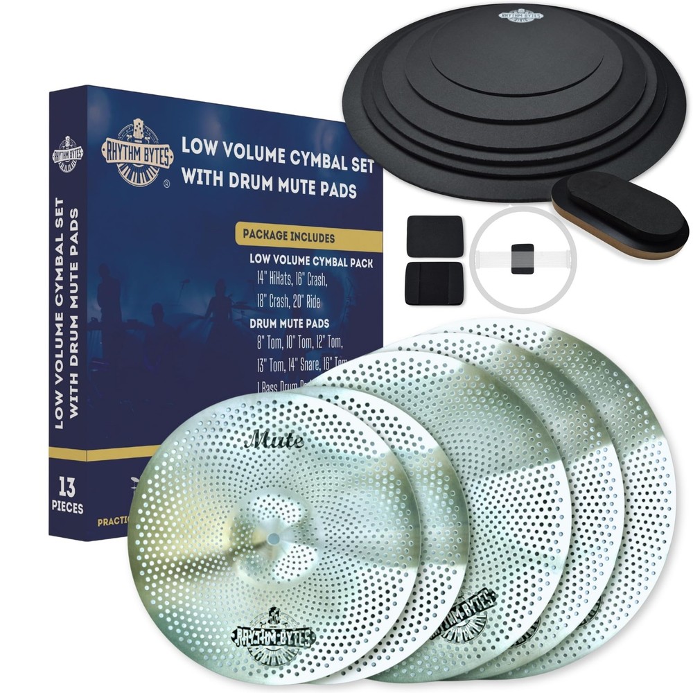Rhythm Bytes Low Volume Cymbal Pack 12-pcs Complete Mutes Set Silver, Silver