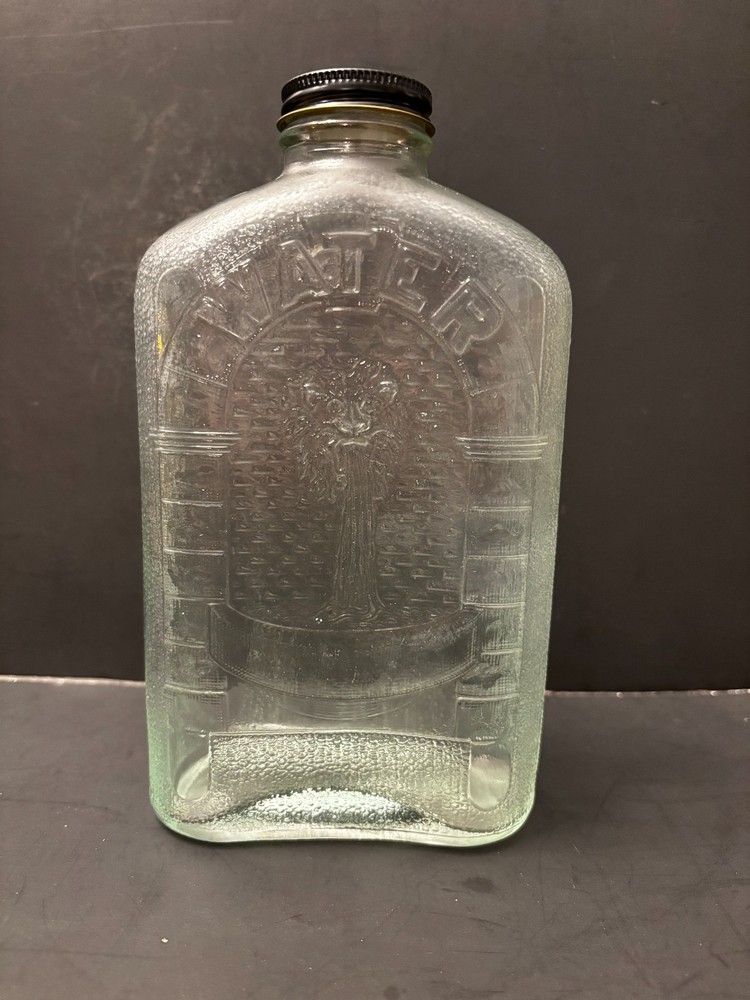 Refrigerator water bottle ice aqua Hemingray made quart Lion's Head pattern