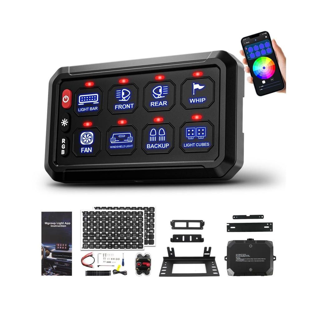 SUPAREE 8 Gang Bluetooth RGB Switch Panel,Toggle Momentary Flash Strobe Memor...