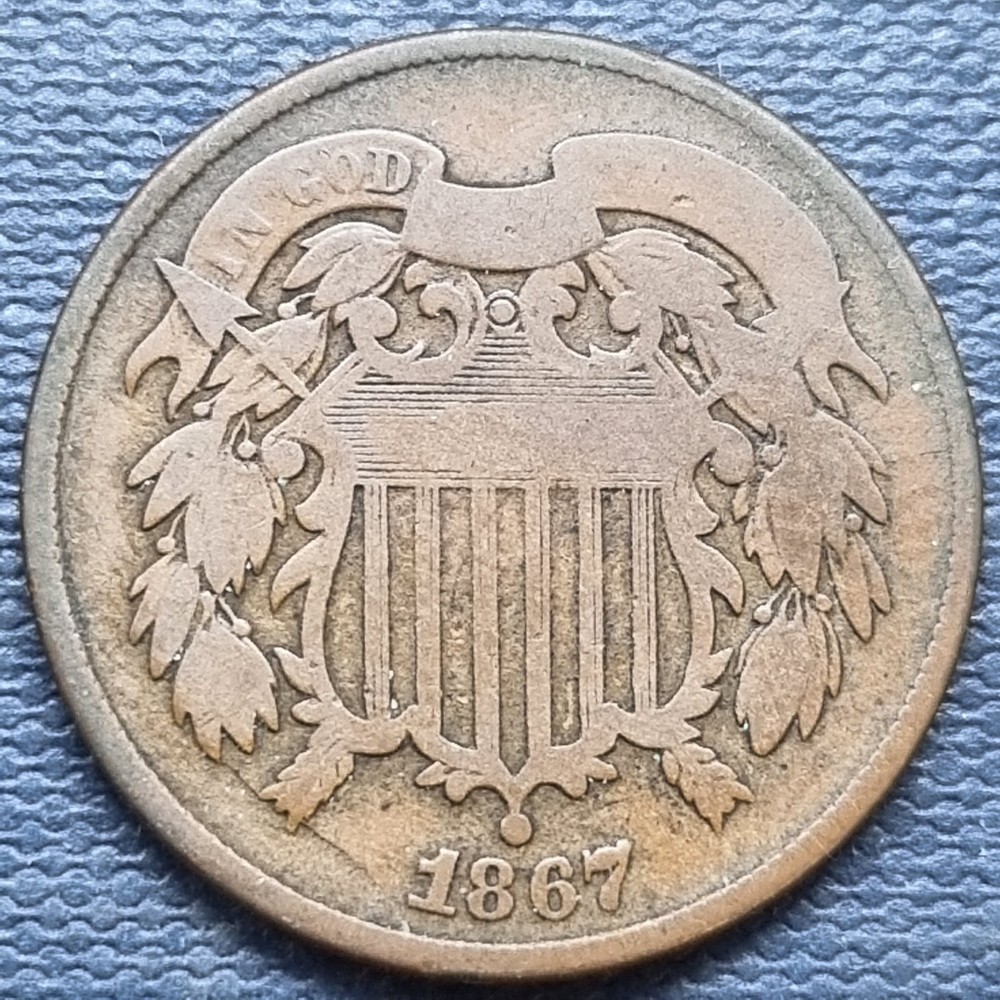 1867 Two Cent Piece 2c Better Grade Die Break #97975