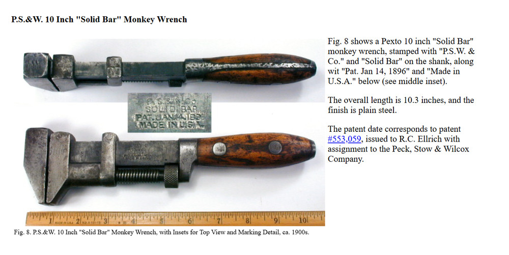 RARE ANTIQUE BEMIS & CALL BILLINGS 12-1/2" MONKEY / PIPE / ADJUSTABLE WRENCH