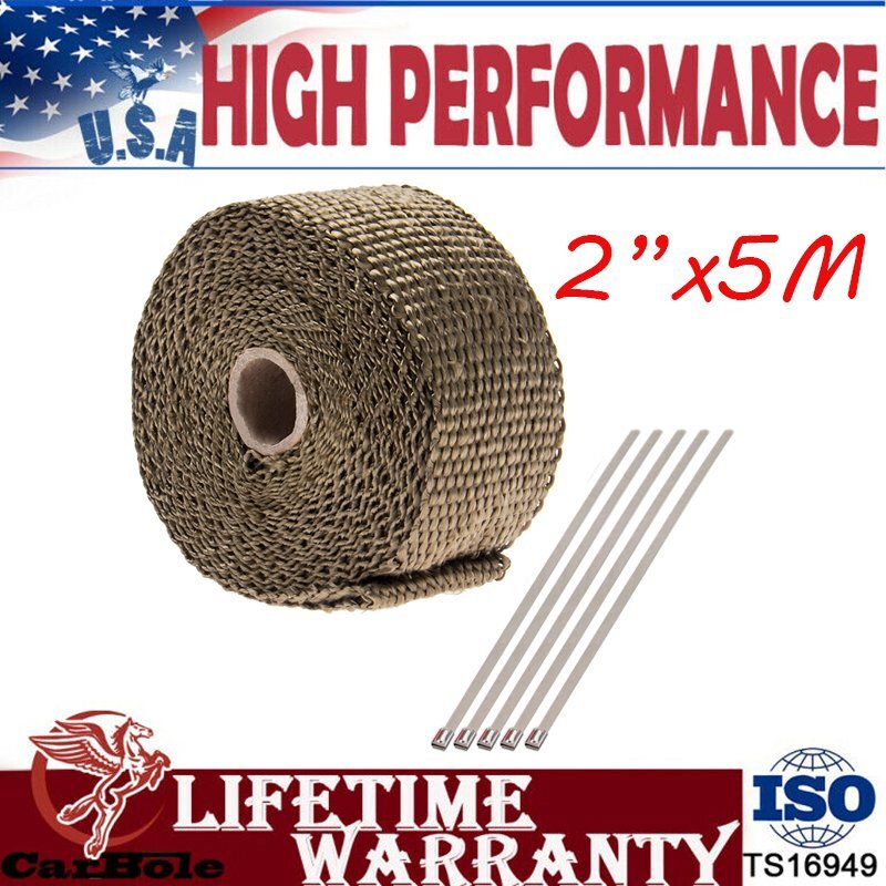 High temperature 50mm*5M Exhaust Heat Header Wrap Roll Titanium W/ fixed 5 ties