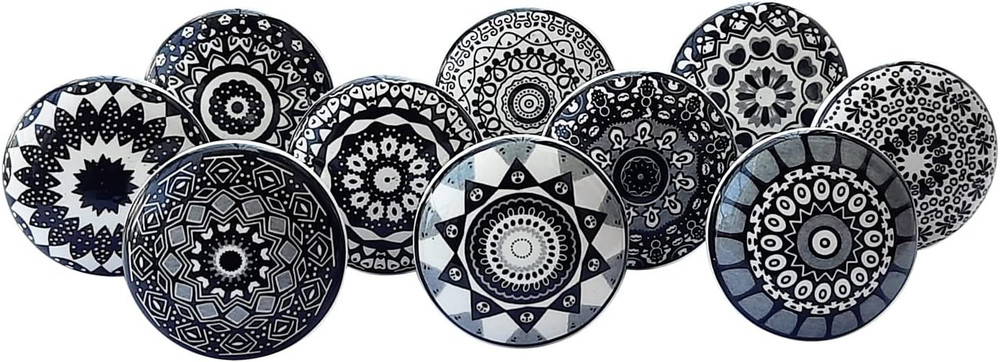 Vintage Black Painted Ceramic Pull Knobs for Kitchen Cabinet, Door & Drawer, War