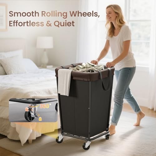 Laundry Basket with Wheels, 2-section Rolling Laundry 160L 2 Section-Black