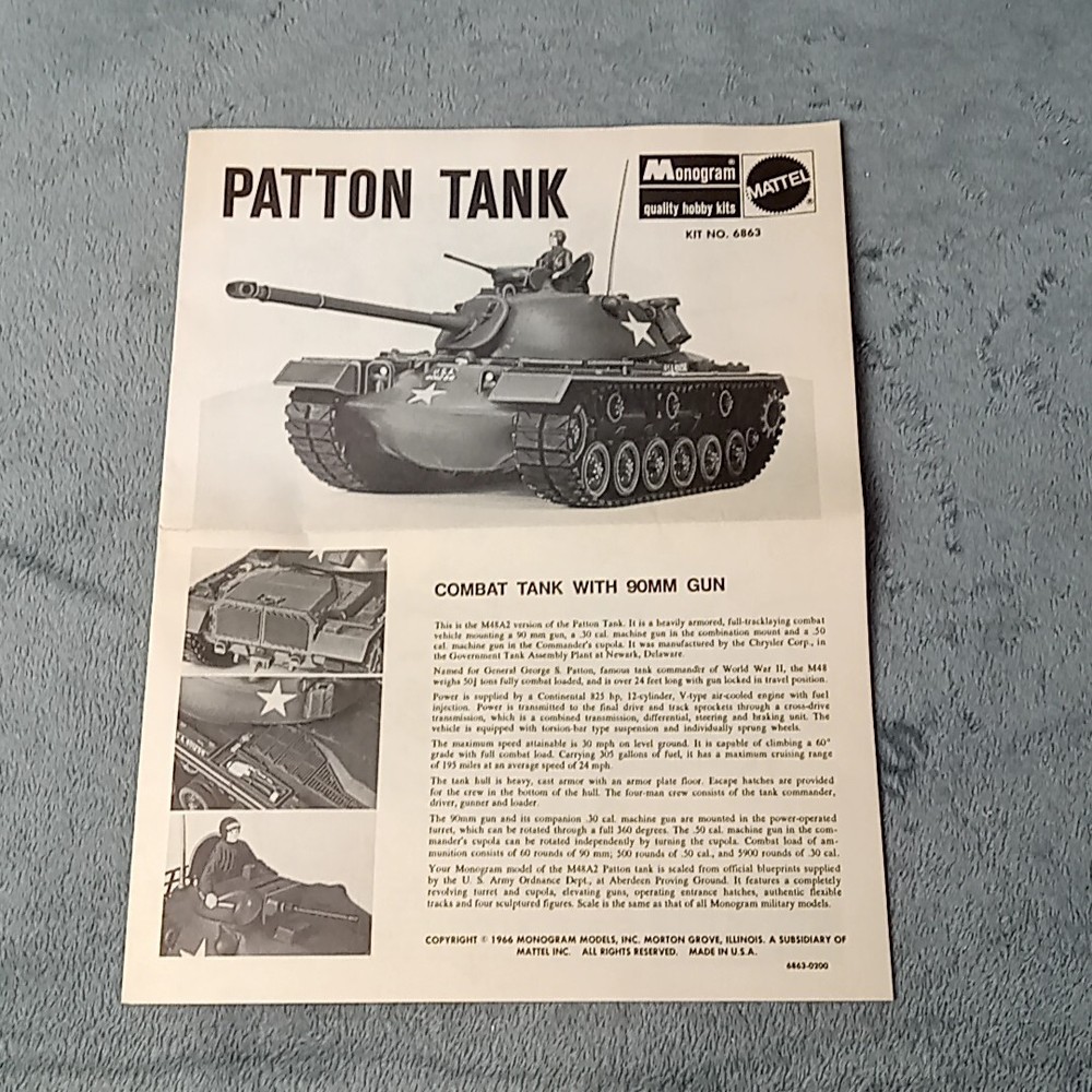Patton Tank Replacement INSTRUCTIONS 1966 Monogram M48A2 Model Kit 6863