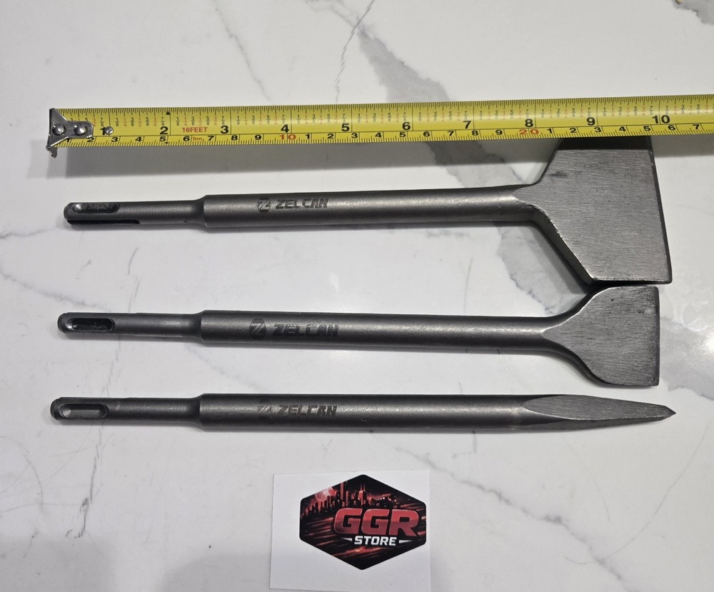 ZELCAN Chisel Set with SDS Max Shanks, 3pc 10 inch, Silver