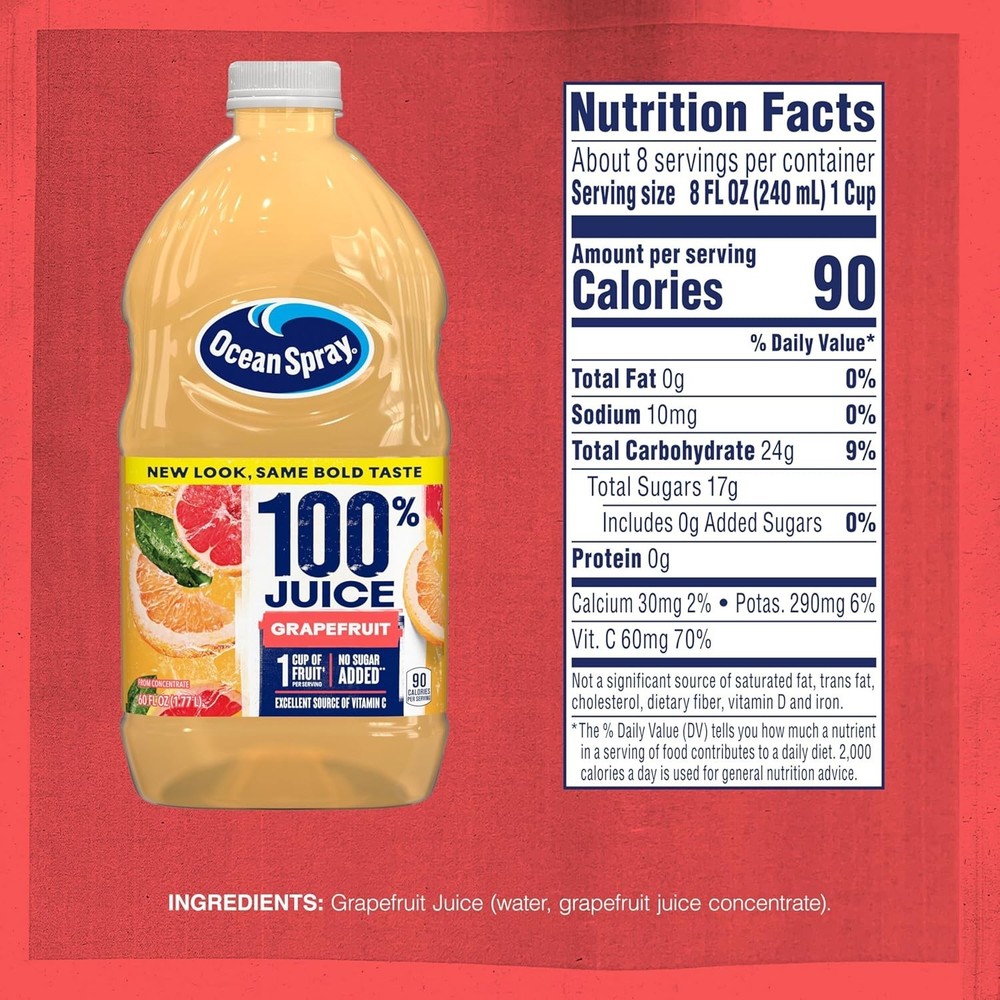Juice, 100% Grapefruit, 60 Ounce Pack of 8