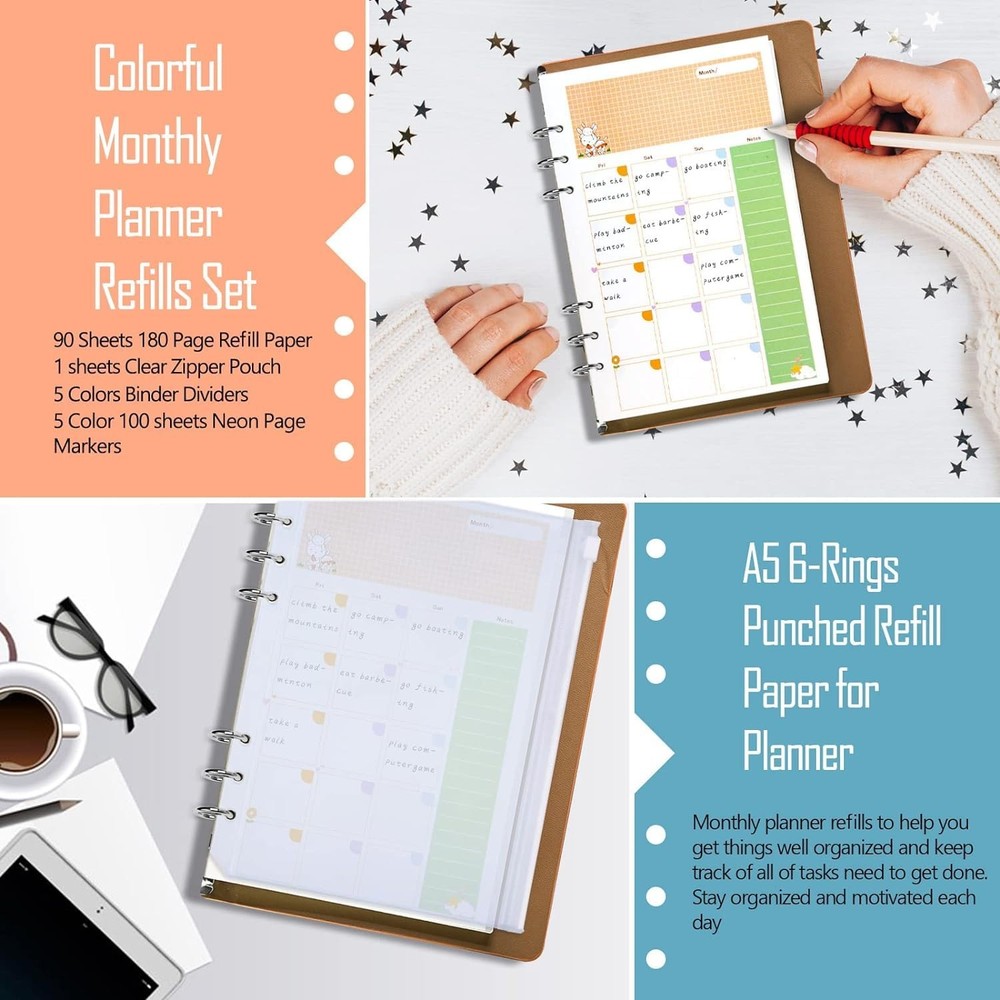 Rancco A5 Planner Inserts Monthly Junior Size, Refills