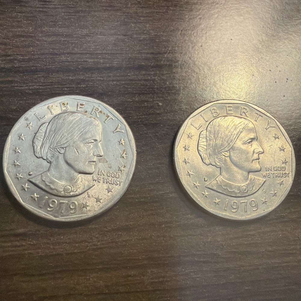 TWO 1979 - D SBA one dollar coin FILLED MINT MARKS  Error  coins
