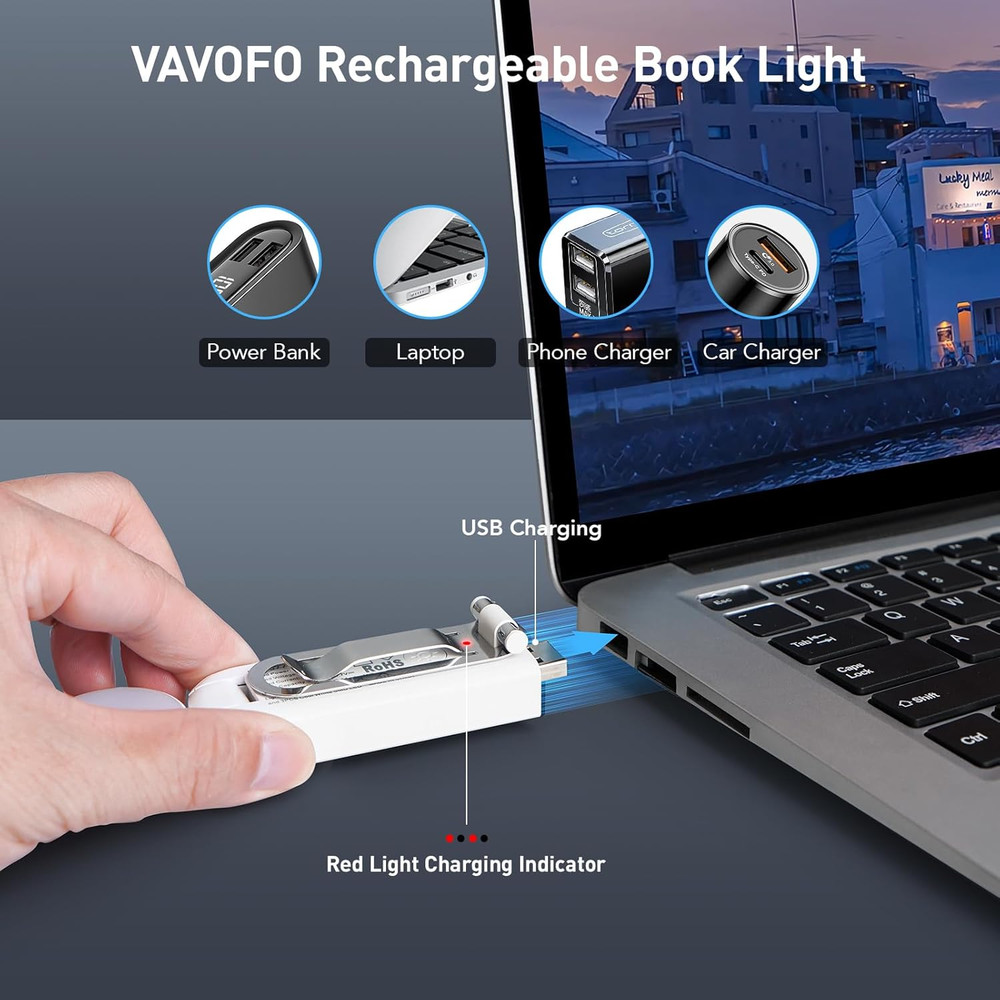 USB Rechargeable Bookmark Reading Light, Blue Light Blocking Amber Leds for Bedt