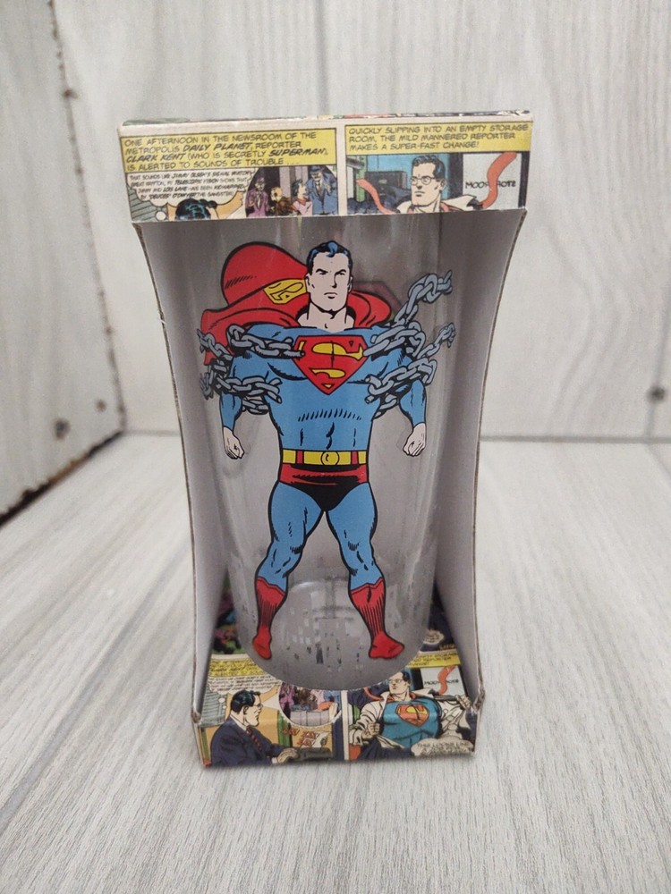 Superman Classic Half Moon Bay Warner Bros DC Comic W/Box Drinking Glass