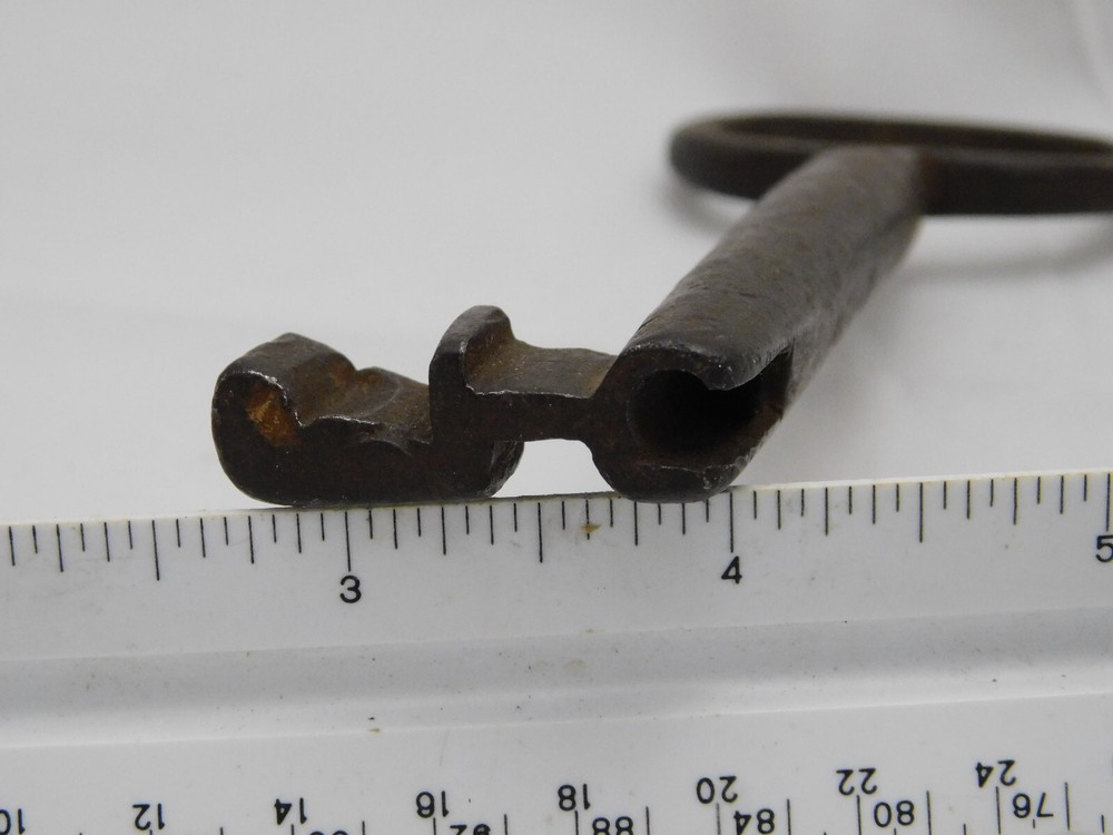 Large Antique Wrought Iron Open Barrel Key 5-1/4"