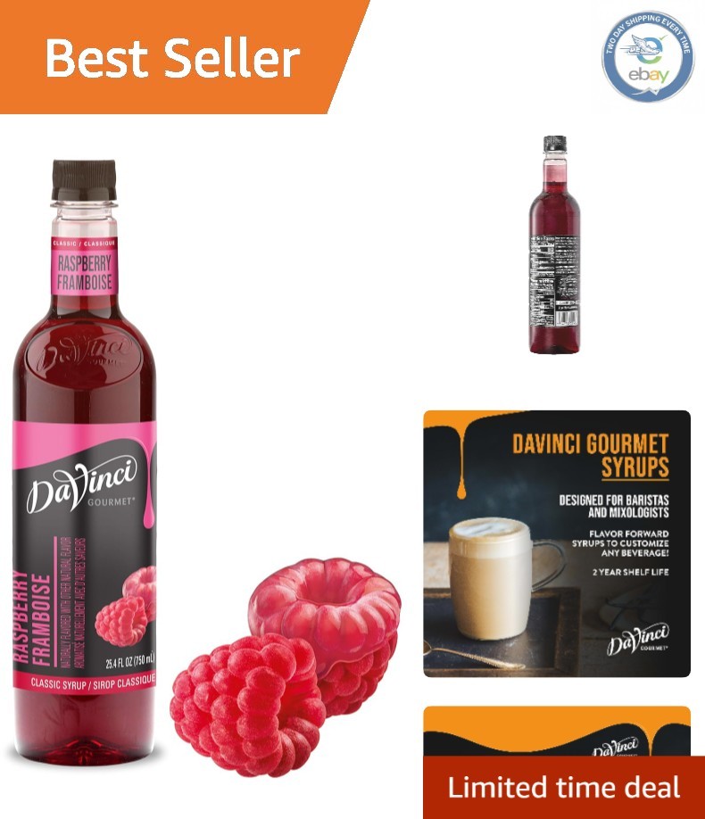 25.4 Fl Oz Classic Raspberry Syrup - Authentic Flavor for Drinks & Desserts