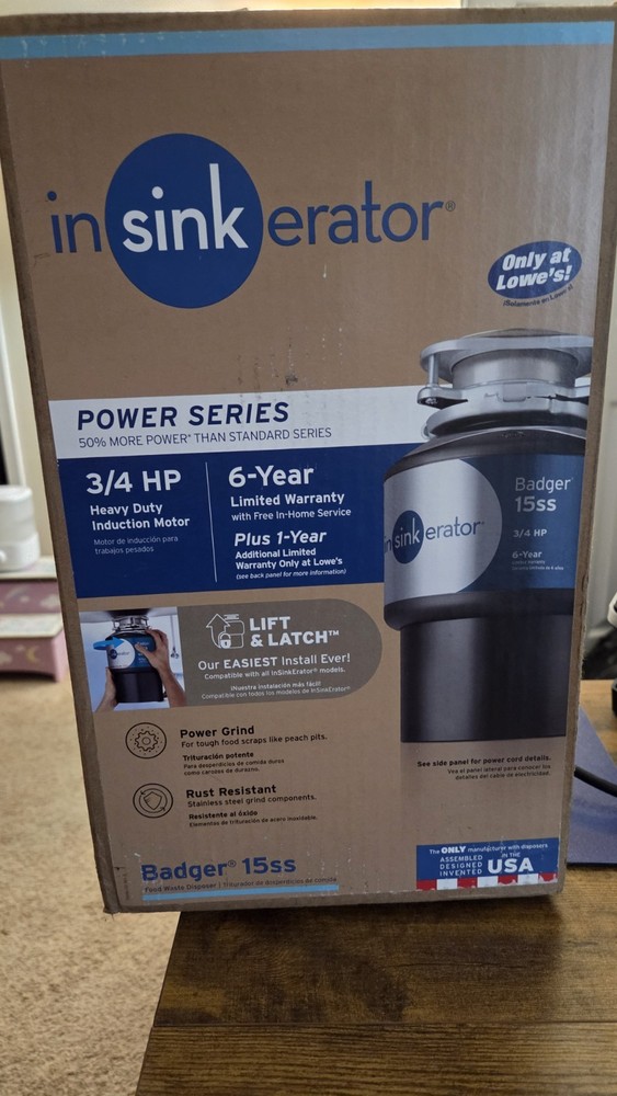 InSinkErator Badger 15ss Non-Corded 3/4-HP Continuous Feed Garbage Disposal New