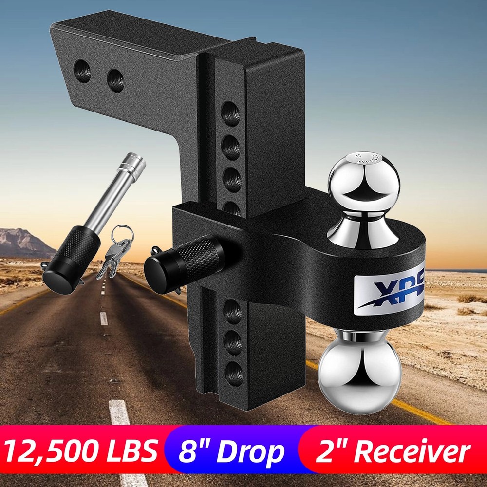 XPE Adjustable Drop Hitch 2" Receiver 8" Drop Rise Trailer Hitch Black