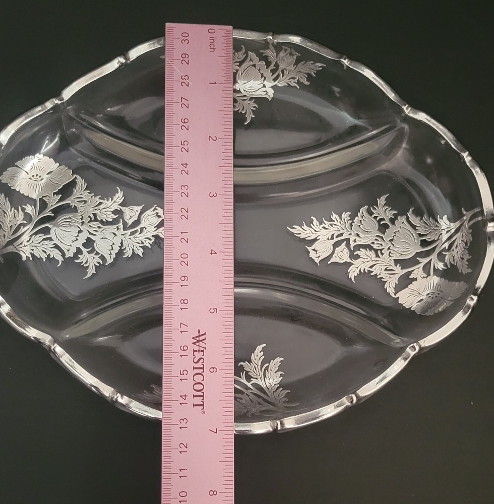 Vintage Silver Flower Florals Overlay Segmented Dish