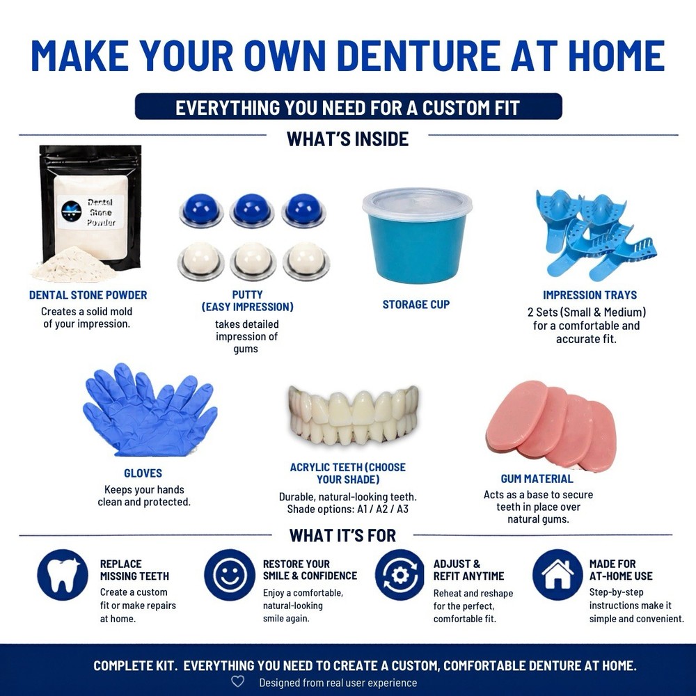 DIY Dental Denture Kit Full Partial Make At Home Missing Teeth A1 A2 A3 USA