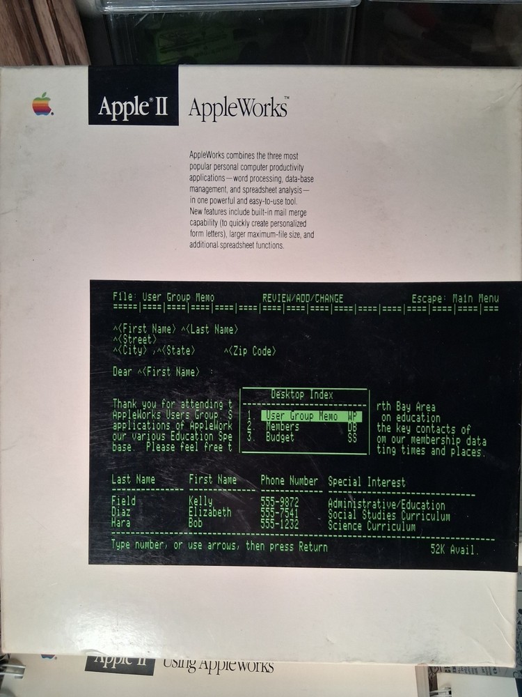Apple II AppleWorks Package Disks, Box, Manuals