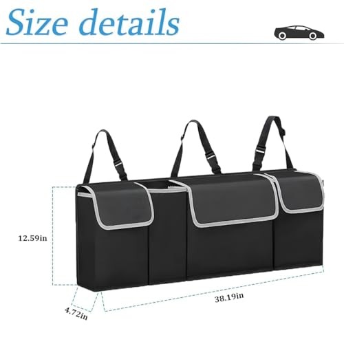 Car Trunk Organizer, Backseat Hanging Large Storage with Adjustable Black