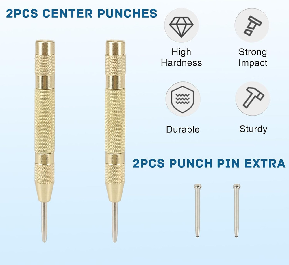 2PCS Automatic Center Punch 5" Spring Loaded with Extra Tips for Metal Wood
