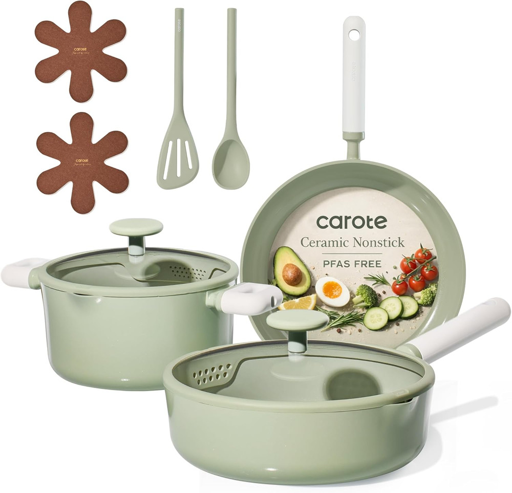 Nonstick Ceramic Cookware Set 9 Piece Green Induction Kitchen Set