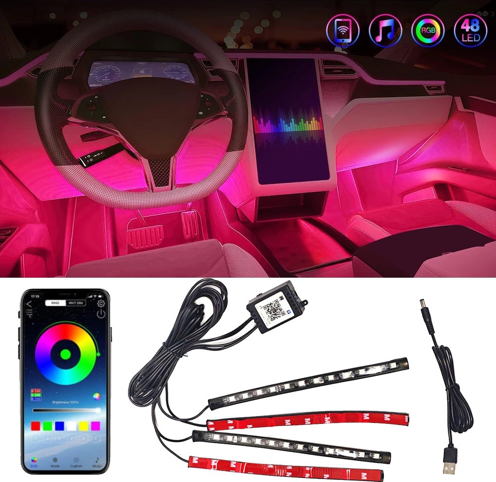 Car Interior RGB LED Atmosphere Lights - Remote USB Control Floor Decor Strips