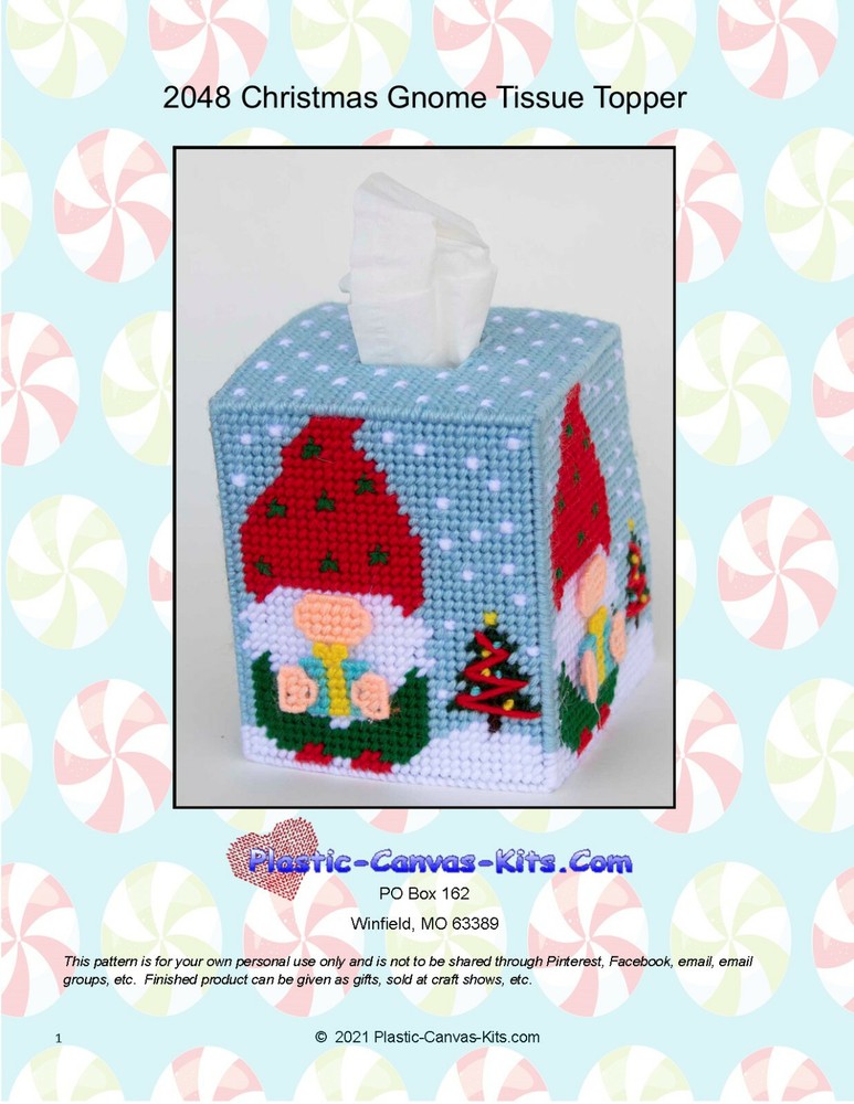 Christmas GnomeTissue Topper- Plastic Canvas Pattern or Kit