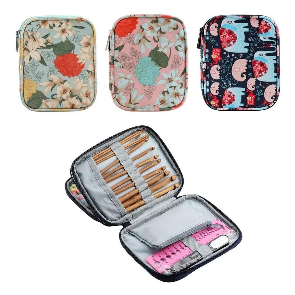 2 Layer Crochet Hook Pouch Empty Knitting Kit Case Sewing Kit Organizer Bag US