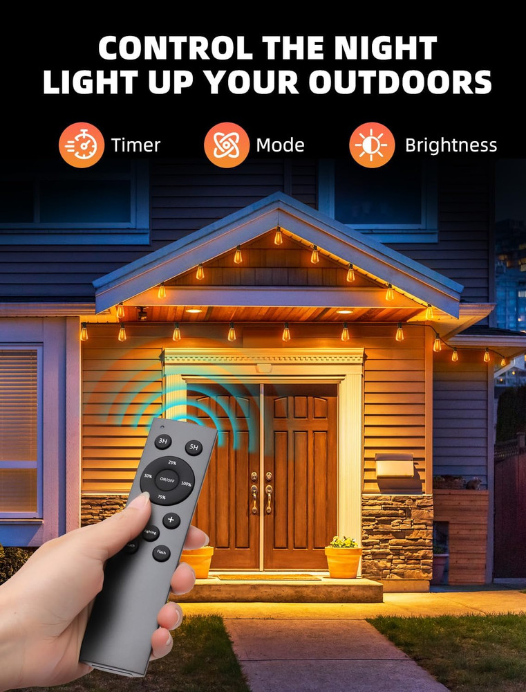 Outdoor Patio String Lights: 100Ft 30M outside Waterproof Light - Remote Dimmabl