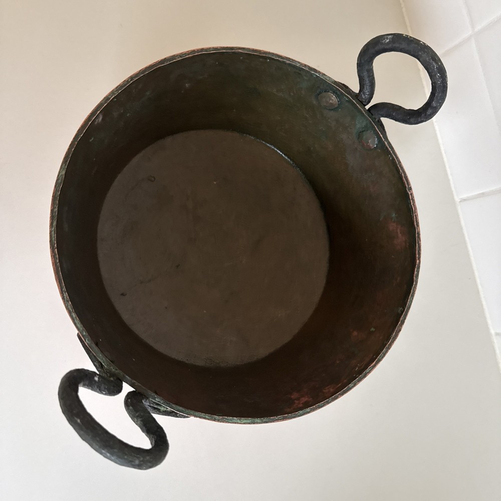 Rustic Hand Crafted Hammered Copper Pot with Riveted Handles 10.5 diameter