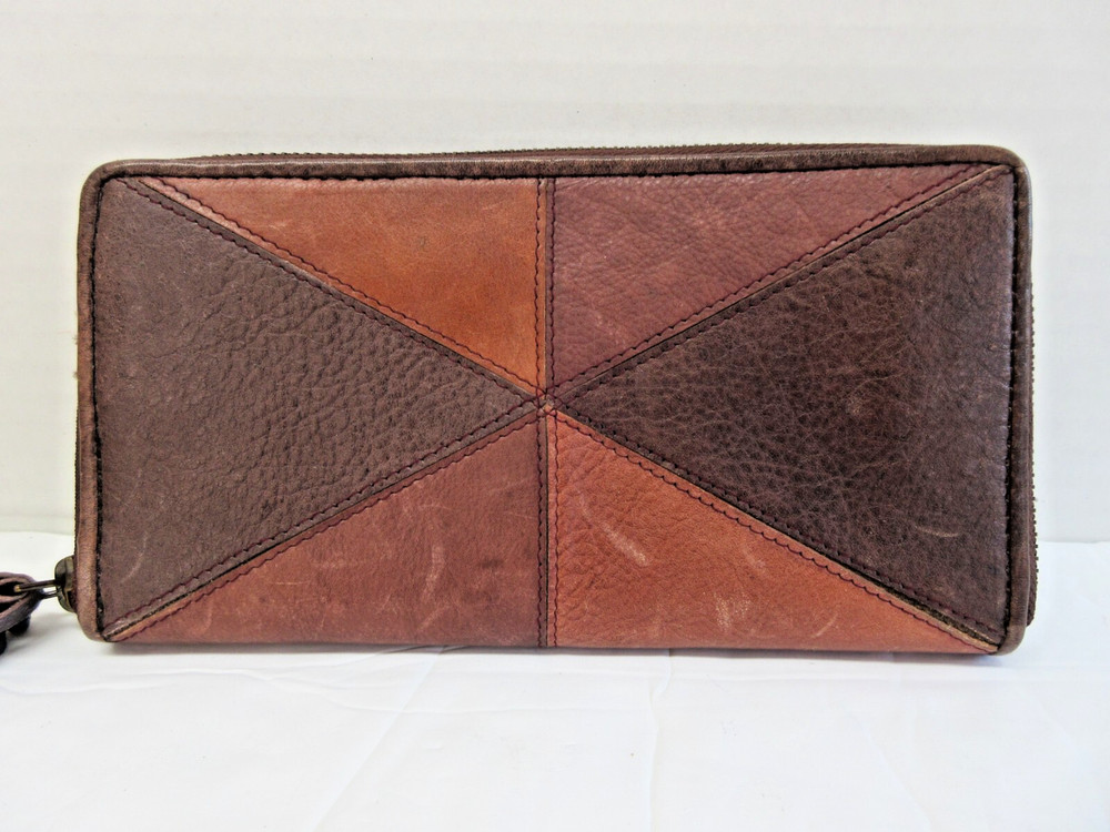 CLEO + WOLF Distressed Patchwork Leather Zip-Around Wallet Tassel NWT